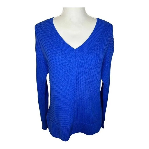 Simply Vera Vera Wang Women’s Small Ribbed V-Neck Sweater in‎ Vera Blue - Picture 2 of 8